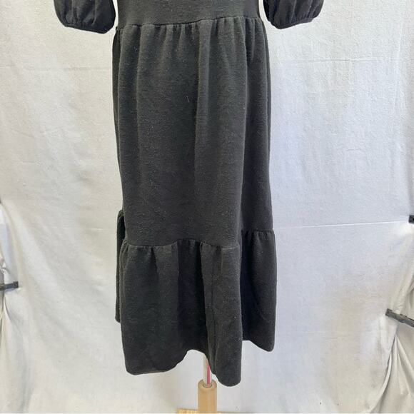 Zara puff sleeve black heavy knit mock neck tiered midi dress size medium - Picture 10 of 16